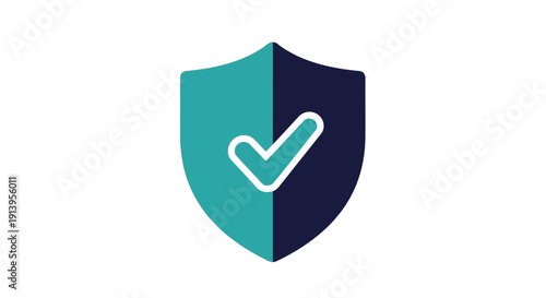 A teal and navy blue shield icon with a white checkmark, representing security and safety