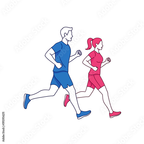 Couple Running Together Outdoors, Healthy Lifestyle, Fitness and Exercise