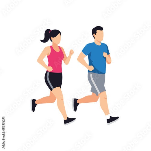 Couple Running Together, Healthy Lifestyle, Fitness and Cardio Exercise
