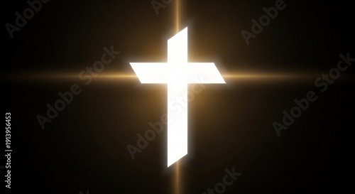 Glowing White Christian Cross on Black Background Symbolizing Faith