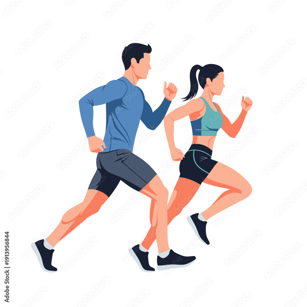 Fototapeta premium Fit Couple Running Together, Healthy Lifestyle, Fitness and Sport Illustration