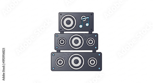 Modern Black Speakers Stacked on White Background