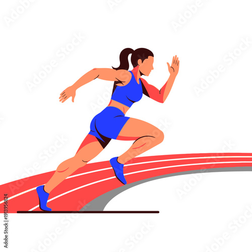 Female Athlete Running on Track, Sprinting, Fitness Motivation, Sport Illustration