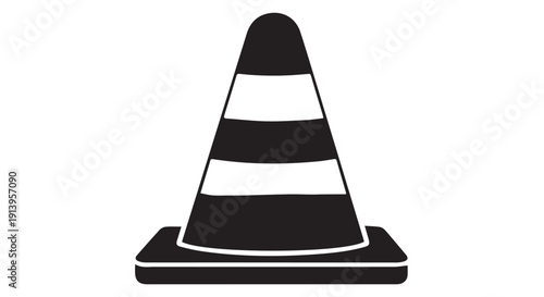 A simple black and white illustration of a traffic cone on a Transparent Background, symbolizing caution and roadwork.