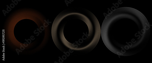 Gold and silver metal circle frames 3d vector realistic illustration. First, second and third place medals or buttons isolated on white background. Certified. Quality blank, empty badge set.