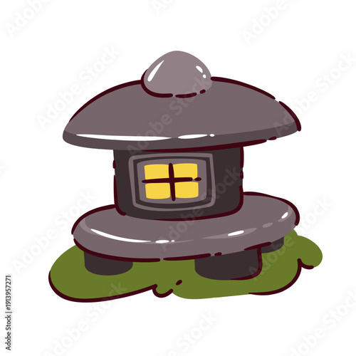Japanese stone lantern traditional garden element. Classic toro with roof and window, temple decor symbol, cultural travel object, hand drawn style. Japan travel icon, cartoon vector illustration.