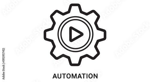 Black automation icon with gear and play symbol on Transparent Background, representing automated processes and technology.