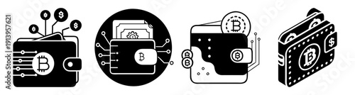 Modern cryptocurrency wallet devices with bitcoin and ethereum icons on dark tech background