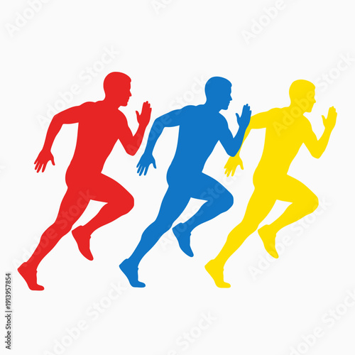 Three Runners Silhouette Red Blue Yellow Sprinting Competition