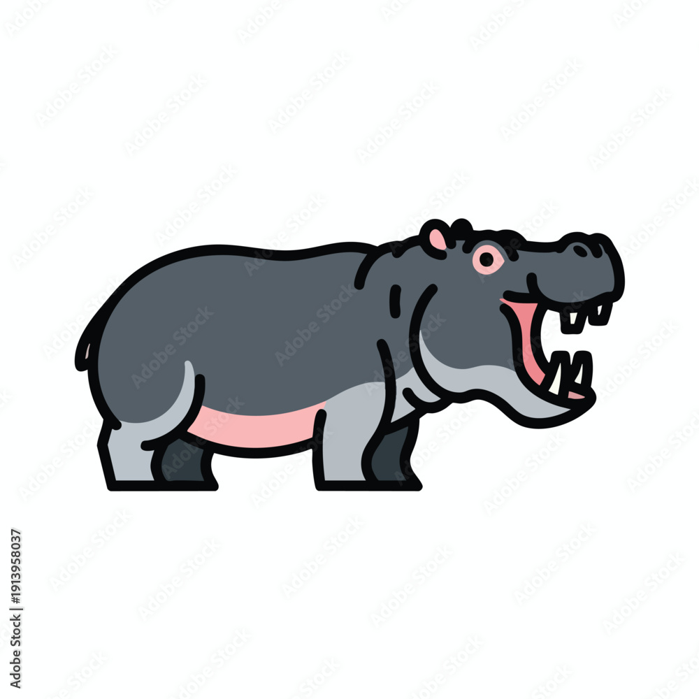 Obraz premium Cartoon Hippo Illustration