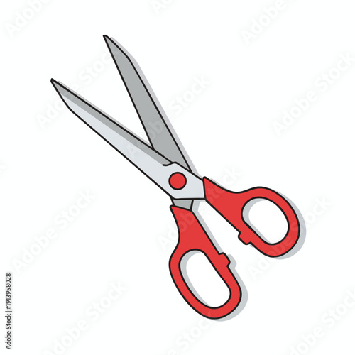 Red handled scissors on white background