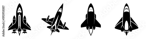 Space shuttle launch sequence illustration black white minimalist vector rocket takeoff stages isolated
