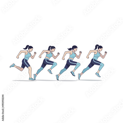 Woman Running Sequence Animation Vector Illustration Fitness Sport Training