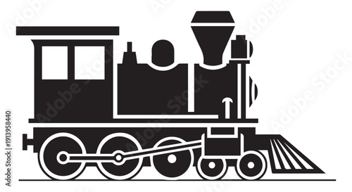 Vintage black and white illustration of a steam locomotive train engine on a Transparent Background, symbolizing transport and travel.