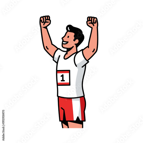 Celebration of Victory: Athlete with Number 1 Wins Race, Cheering