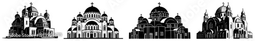 Orthodox church and cathedral silhouettes set, religious architecture buildings collection, traditional christian dome structures vector illustrations for design