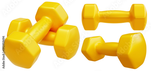 Tableau sur toile Yellow dumbbells isolated on transparent background