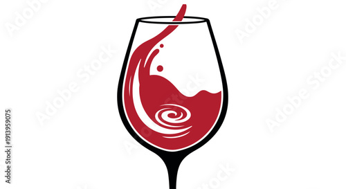 A stylized illustration of a wine glass with red wine swirling inside, against a Transparent Background, conveying elegance and sophistication.