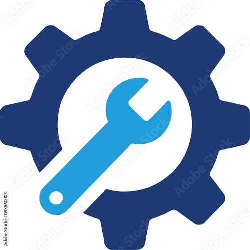 Settings and Maintenance Icon – Blue Gear with Wrench Symbol