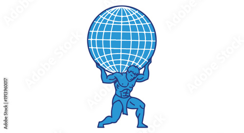 Strong man holding the world, symbolizing global responsibility and strength in a powerful graphic illustration.