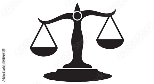 Black silhouette of balanced scales on Transparent Background, symbolizing justice and equality.