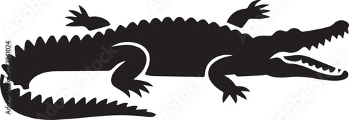 Black silhouette of a crocodile isolated on white background, wild reptile shadow illustration, minimal predator shape, clean monochrome nature design