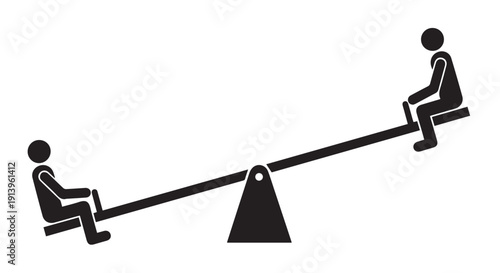 Two stick figures on a seesaw, one higher than the other, symbolizing imbalance and inequality in a simple black and white graphic.