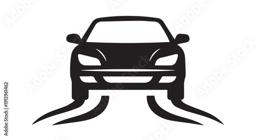 A black silhouette of a speeding car with motion lines, conveying a sense of velocity and dynamic movement on a Transparent Background.