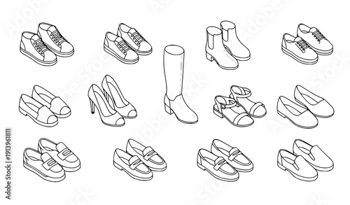 Isometric man and woman shoes icon set vector isolated white background