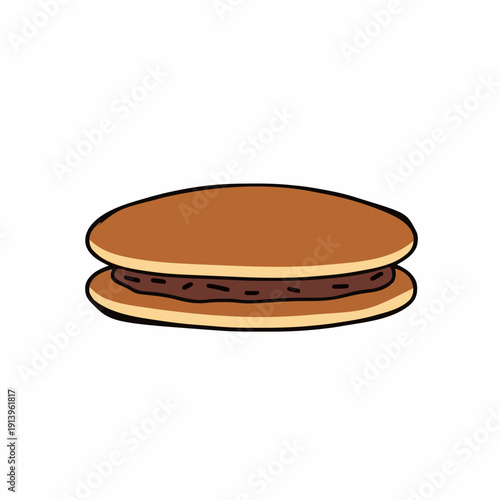 Simple Flat Illustration of a Dorayaki Pancake Sandwich with Red Bean Paste Filling on a White Background