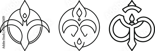 Set of Abstract Minimalist Line Art Vector Icons Representing Lord Shiva Third Eye and Tripundra Symbols