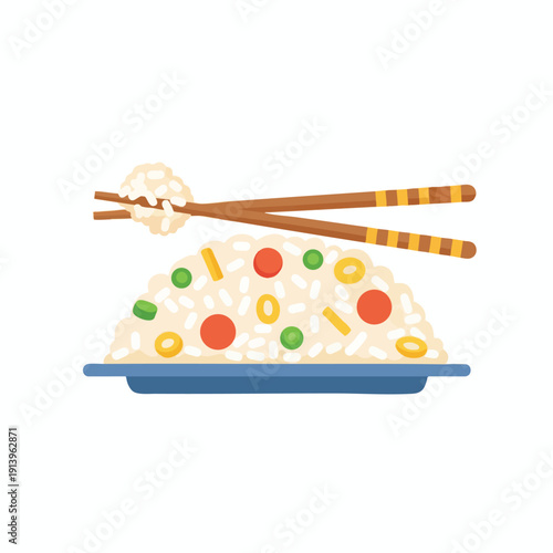 Delicious Asian inspired noodle dish with colorful vegetables and chopsticks