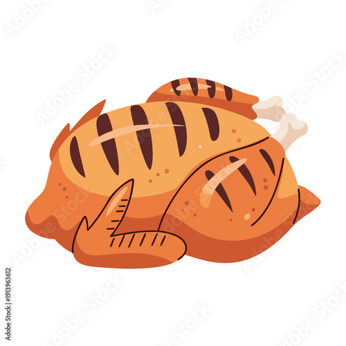 Delicious Roasted Chicken with Fresh Vegetables on White Background