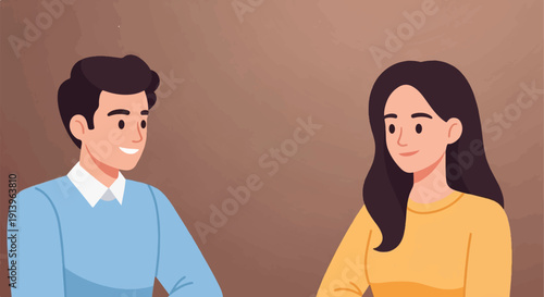 Two people, a man and a woman, looking at each other with smiles