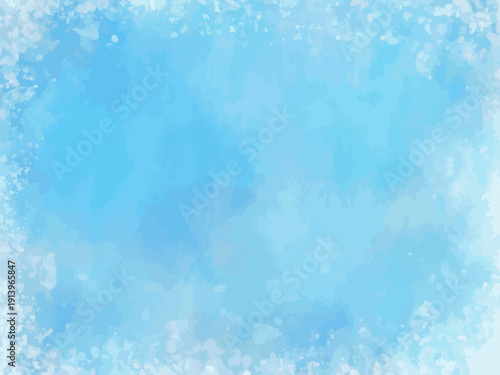 抽象背景 水色の水彩グラデーションテクスチャ背景 かすれフレーム風のナチュラルデザインベクター素材 / Abstract Background Light Blue Watercolor Gradient Texture Frame Style Vector