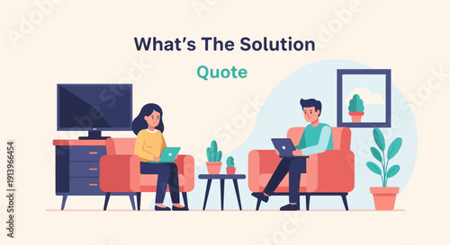 Two people sit on couches, each using a laptop, with a TV nearby