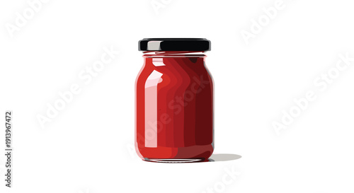 A tall, rectangular glass jar with red liquid and a black lid, casting a subtle shadow.