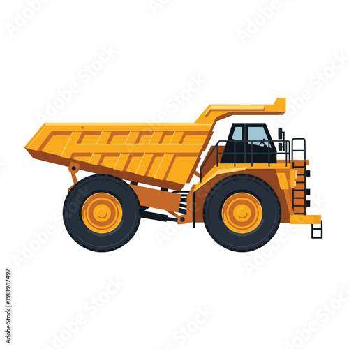 Heavy-duty yellow mining dump truck illustration for construction and industrial projects, showcasing robust earthmoving equipment and site operations