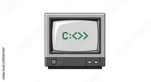 A pixel art illustration of a retro CRT computer monitor displaying a green command prompt on its screen.