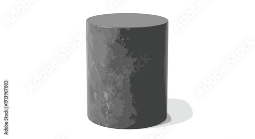 A tall, textured dark gray cylindrical podium or stand with rough surface details casts a subtle shadow on a white ground.
