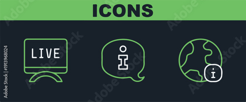Set line World news Live report and Information icon. Vector.