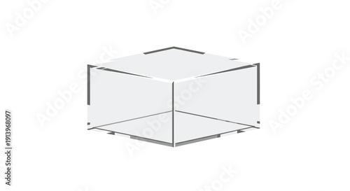 Abstract wireframe outline of an open transparent glass cube displaying its edges and structure on a plain white background