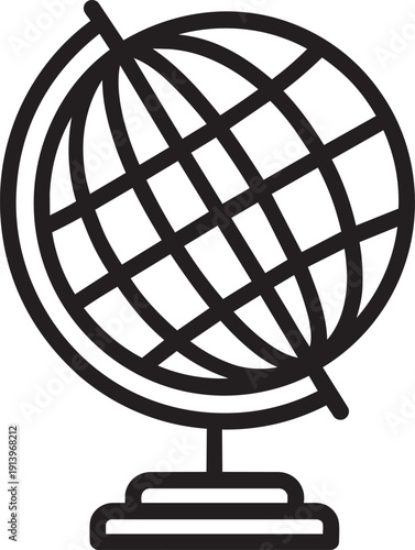 Desk globe on a stand representing geography lessons and international business reach in linear style