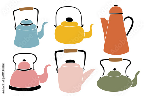 Set of decorative vintage teapots. Vector graphics.
