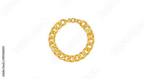 A circular gold chain with thick, shiny, interlocked links, resembling a bracelet, against a white background.