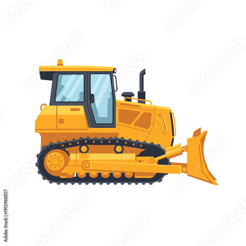 Robust yellow bulldozer illustration, an essential piece of heavy machinery for earthmoving, excavation, and construction projects on building sites
