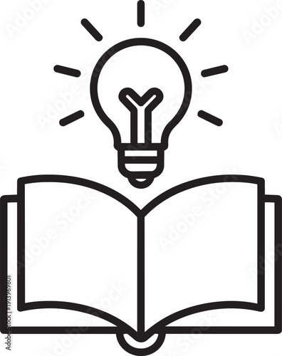 Open book icon with a lightbulb representing new ideas and gaining knowledge through reading books