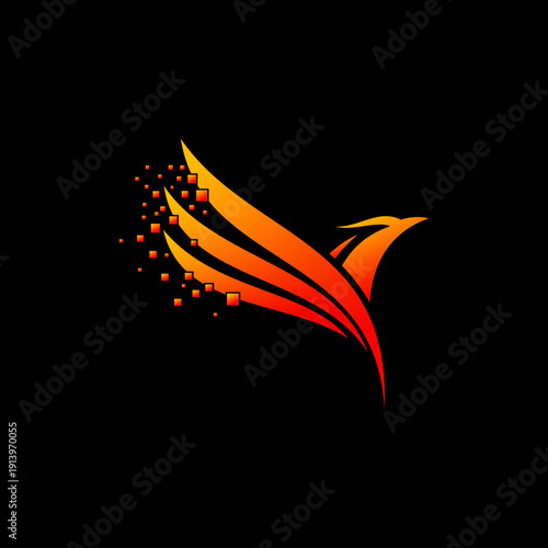 Abstract Orange Bird Silhouette Design Element.
