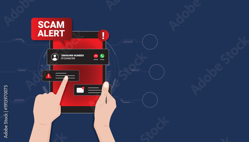 Tablet with scam alert pop-ups and suspicious messages. Concept of phishing attack, fraud detection, and cyber safety awareness.