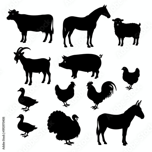 Collection of Farm Animal Silhouettes.